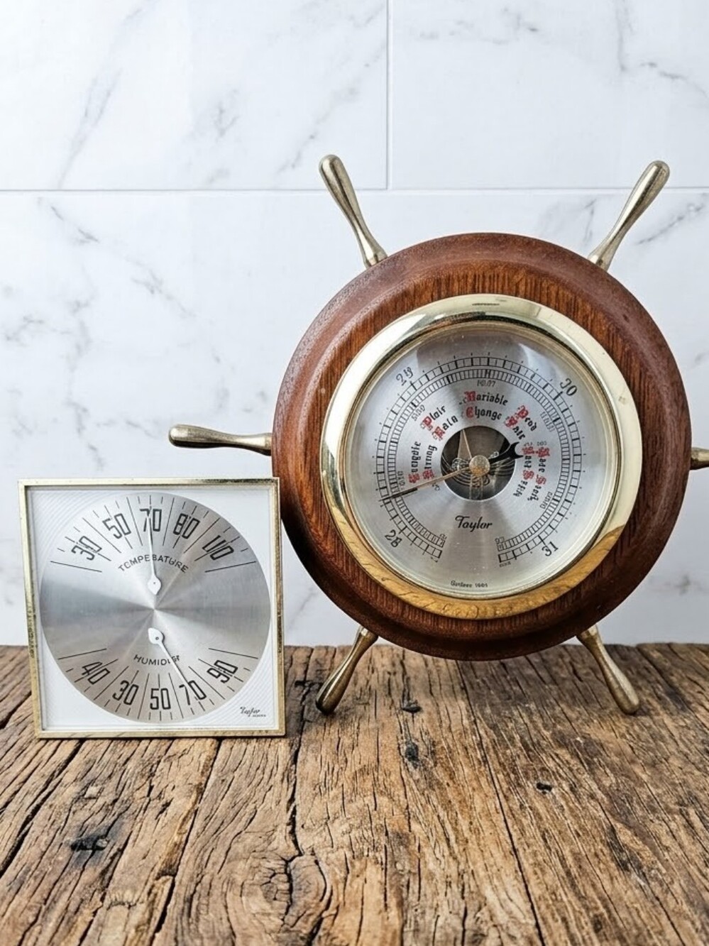 VTG Taylor Canada Nautical Ship's Wheel Barometer (Bilingual) & Thermometer Lot